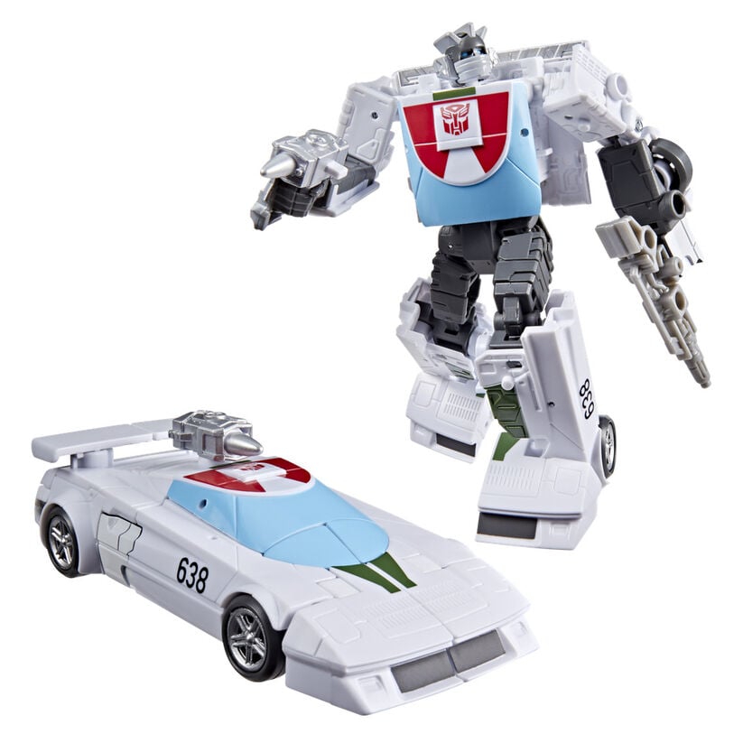 Figura articulada Wheeljack de Transformers en blanco, azul y rojo - 4