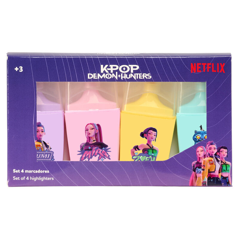 Set de 4 rotuladores fluorescentes Kpop Demon Hunters SAFTA