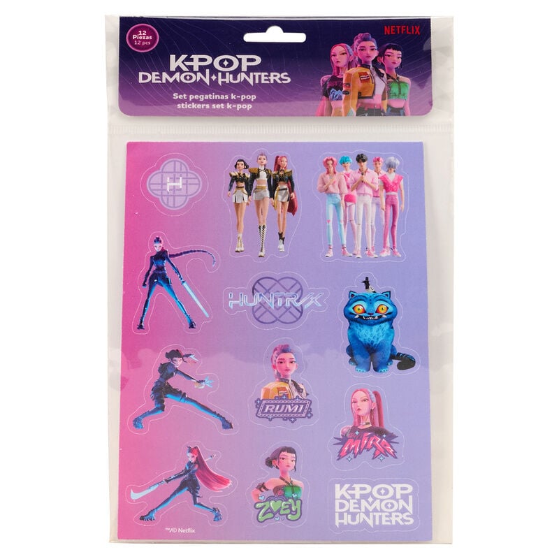 Set de 12 pegatinas Kpop Demon Hunters SAFTA en blíster