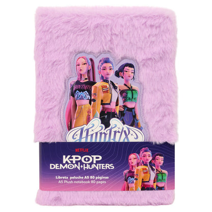 Bloc A5 rosa KPop Demon Hunters con cubierta de pelo y tres protagonistas