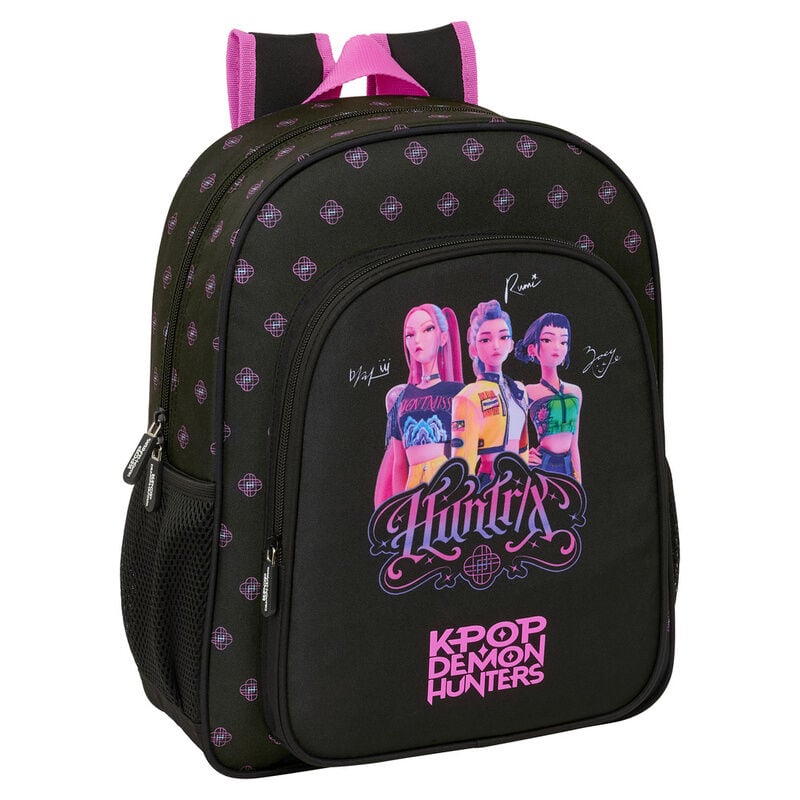 Mochila negra Kpop Demon Hunters SAFTA con estampado frontal