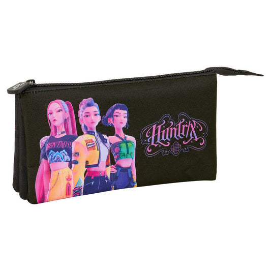 Portatodo triple negro SAFTA de Kpop Demon Hunters con personajes de Huntrix