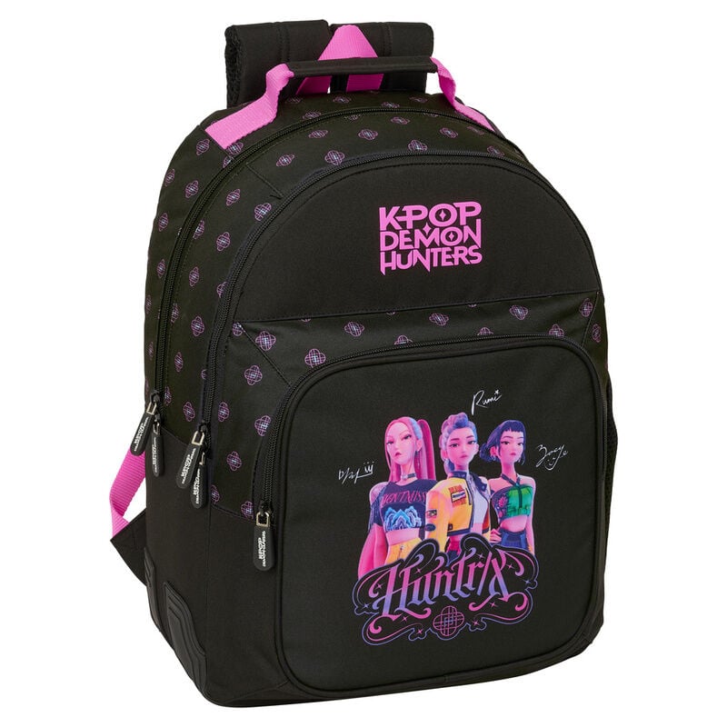Mochila negra SAFTA KPop Demon Hunters con estampado de HUNTRIX