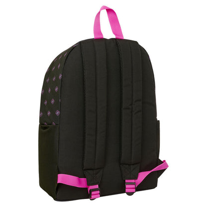 Mochila negra Kpop Demon Hunters con detalles rosas y compartimento frontal - 2