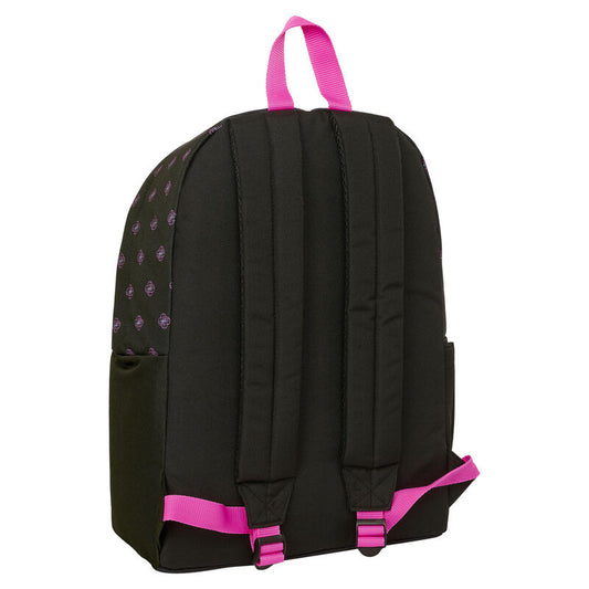 Mochila negra Kpop Demon Hunters con detalles rosas y compartimento frontal - 2