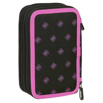 Plumier triple SAFTA Kpop Demon Hunters negro y rosa con 37 piezas - 2
