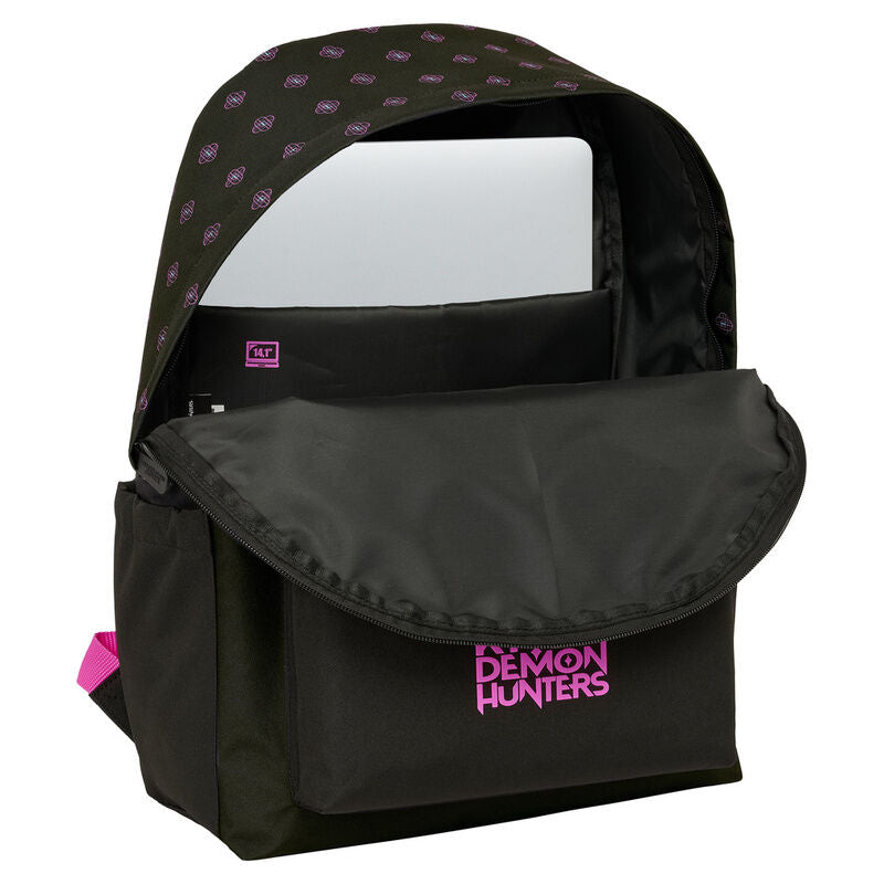 Mochila negra Kpop Demon Hunters con detalles rosas y compartimento frontal - 4