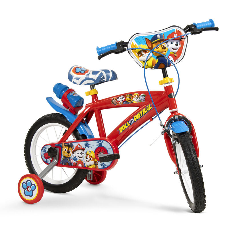 Bicicleta TOIMSA Paw Patrol roja de 14 pulgadas con ruedas auxiliares