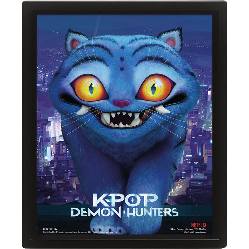 Cuadro 3D lenticular de KPop Demon Hunters con gato azul