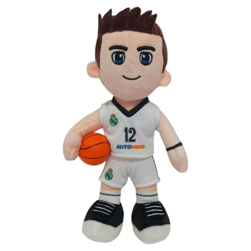 Peluche jugador de baloncesto del Real Madrid con balón naranja