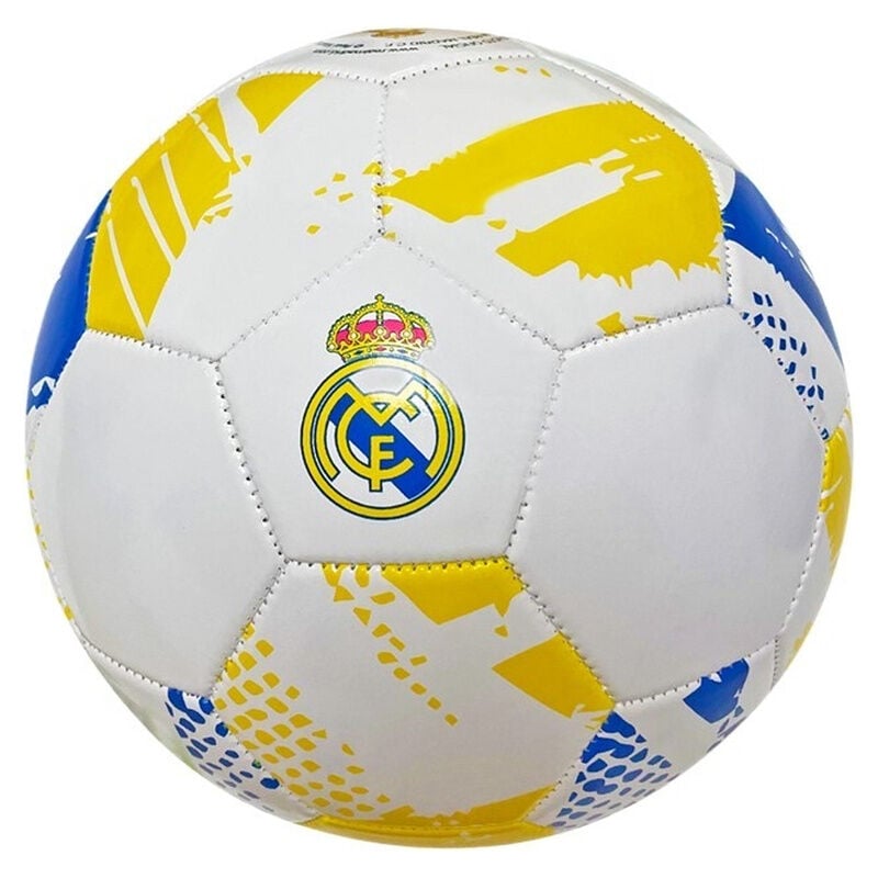 Balón de fútbol Real Madrid blanco con detalles azules y amarillos