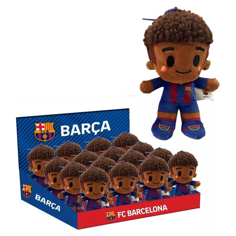 Peluche chico del FC Barcelona con uniforme azul y granate