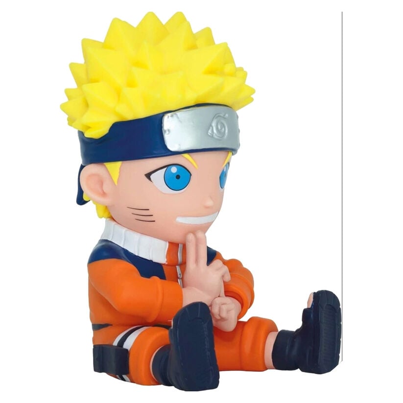 Figura hucha de Naruto Shippuden sentado con uniforme naranja y azul