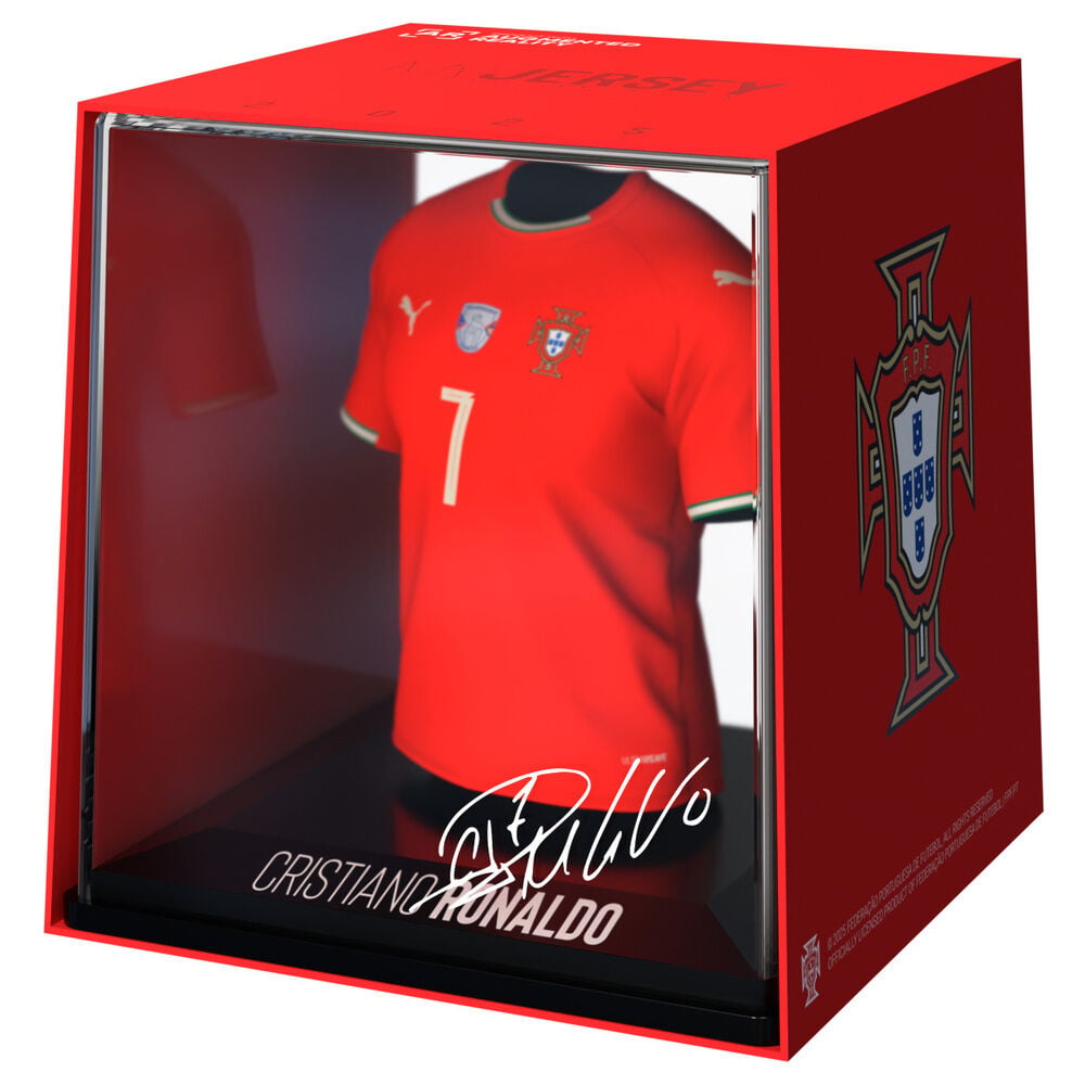 Figura mini de la camiseta de Cristiano Ronaldo con Portugal en estuche rojo