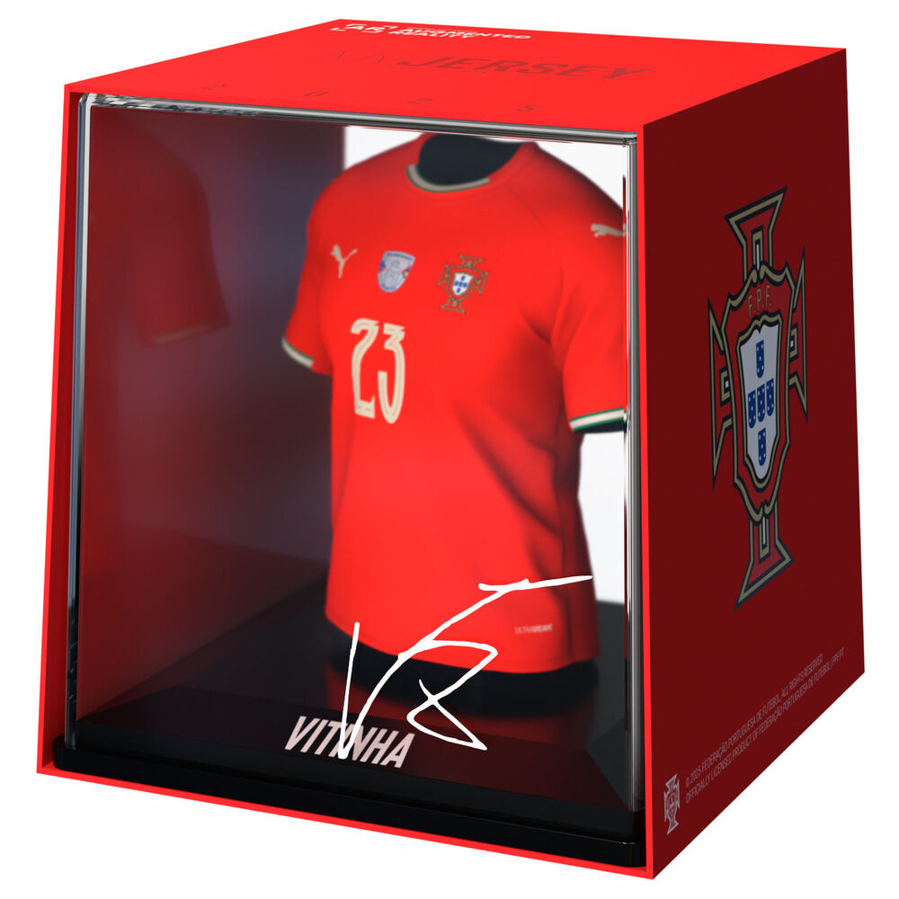 Figura mini camiseta roja de Vitinha Portugal con estuche transparente