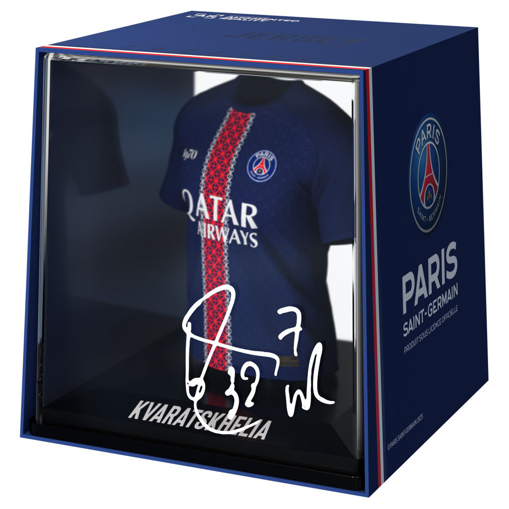 Figura mini camiseta de Kvaratskhelia del PSG en estuche