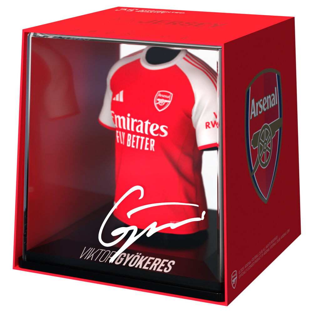 Figura mini camiseta de Viktor Gyökeres del Arsenal en estuche rojo