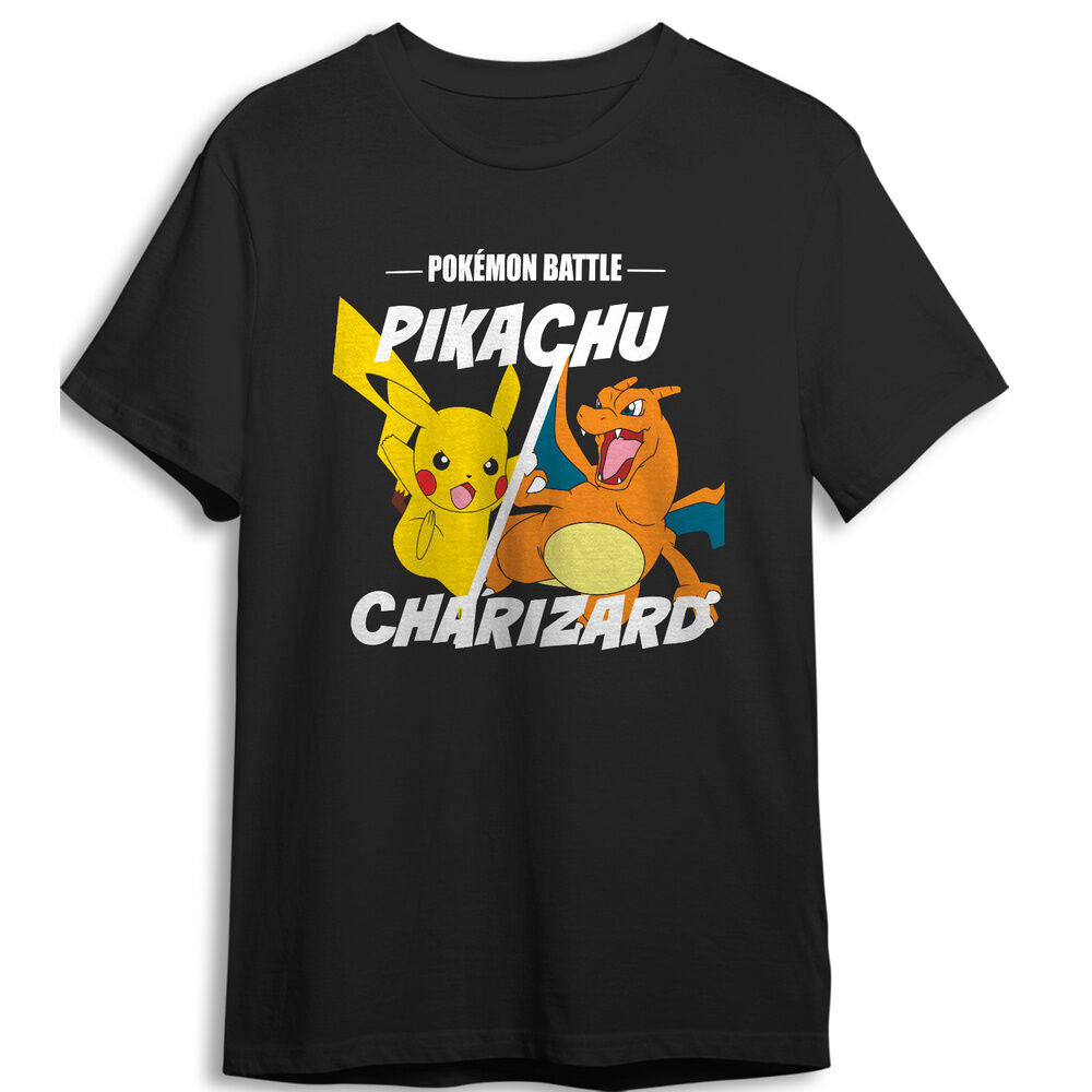 Camiseta infantil negra de Pokémon con Pikachu y Charizard