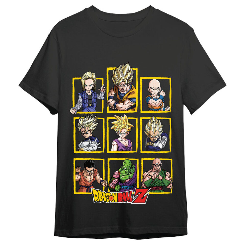 Camiseta negra de Dragon Ball Z con personajes en estampado frontal