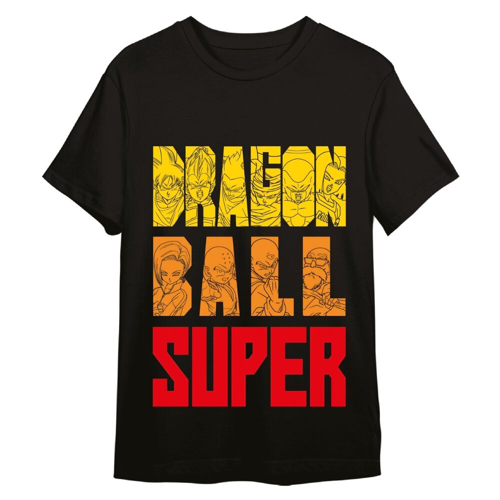 Camiseta negra Dragon Ball para adulto con personajes y letras de colores
