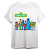 Camiseta blanca adulta de Barrio Sésamo con personajes de Sesame Street