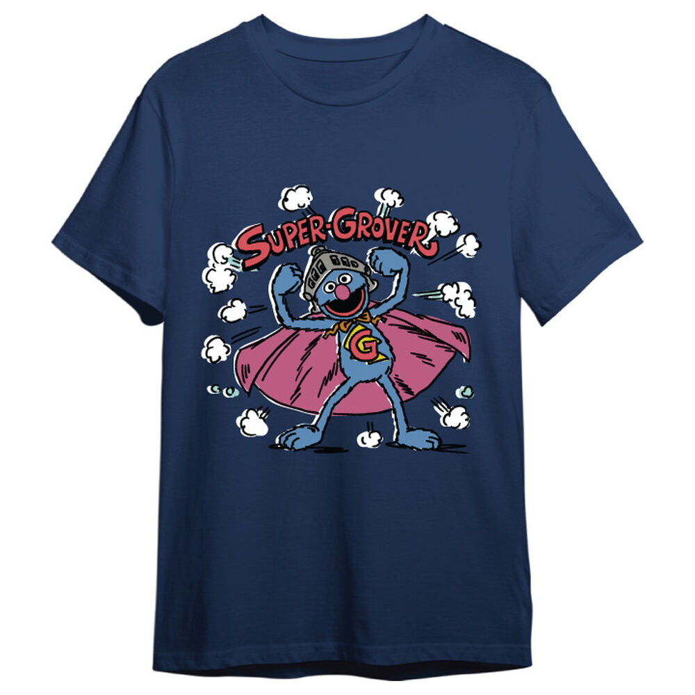 Camiseta azul marino de Barrio Sésamo con estampado de Super Grover