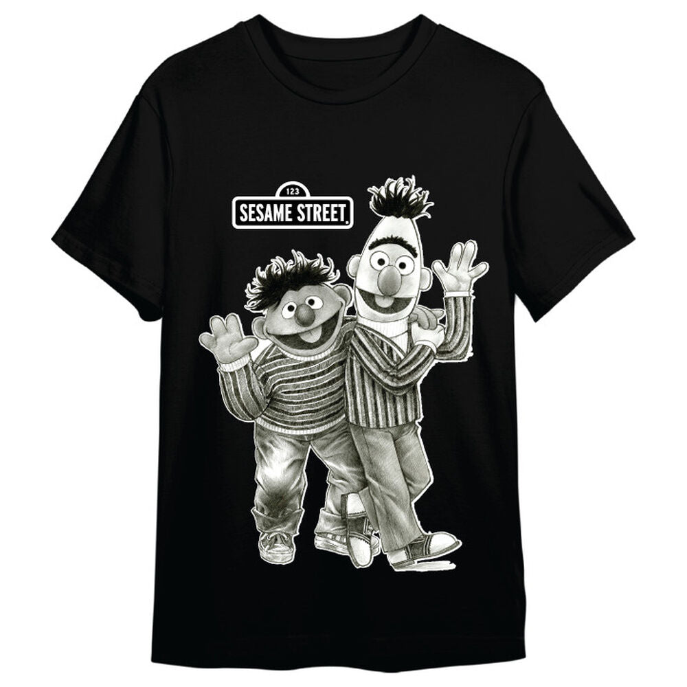 Camiseta negra de Barrio Sésamo con Epi y Blas