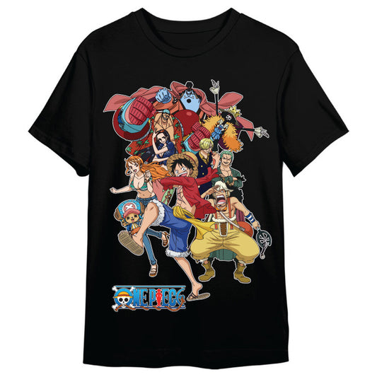 Camiseta negra de One Piece con personajes y logotipo - 3
