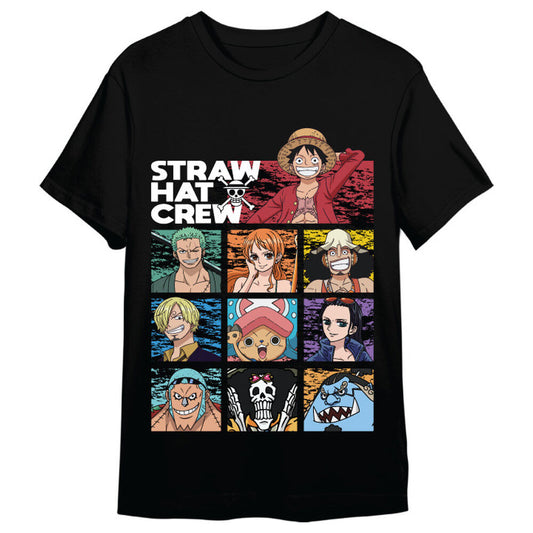Camiseta negra de One Piece Straw Hat Crew con estampado frontal - 2