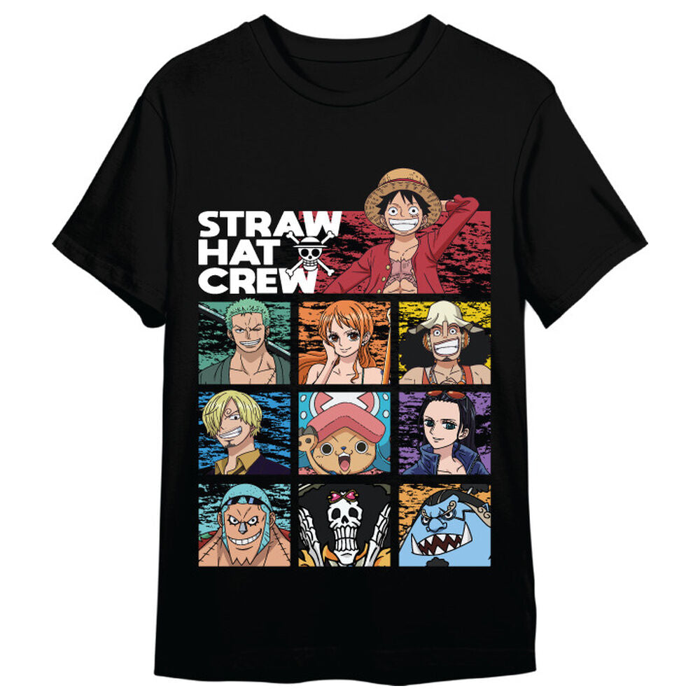 Camiseta negra de One Piece Straw Hat Crew con estampado frontal - 3