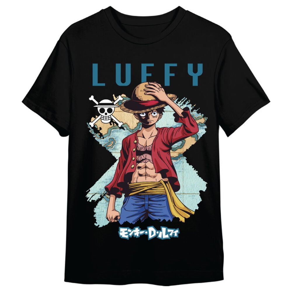 Camiseta negra de One Piece con ilustración de Monkey D. Luffy - 5