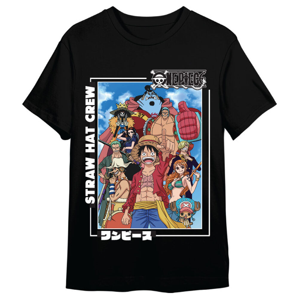 Camiseta negra de One Piece con la Straw Hat Crew