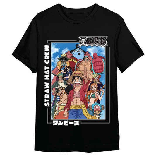 Camiseta negra de One Piece con la Straw Hat Crew - 2