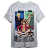Camiseta gris de One Piece con Luffy, Zoro y Sanji