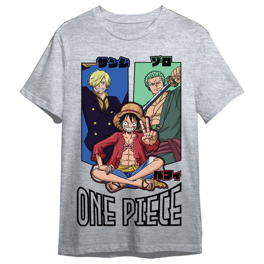 Camiseta gris de One Piece con Luffy, Zoro y Sanji - 5