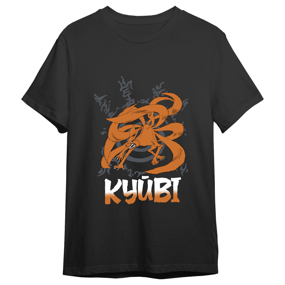 Camiseta negra de Kyubi Naruto Shippuden con estampado frontal