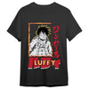 Camiseta negra de One Piece con ilustración frontal de Luffy