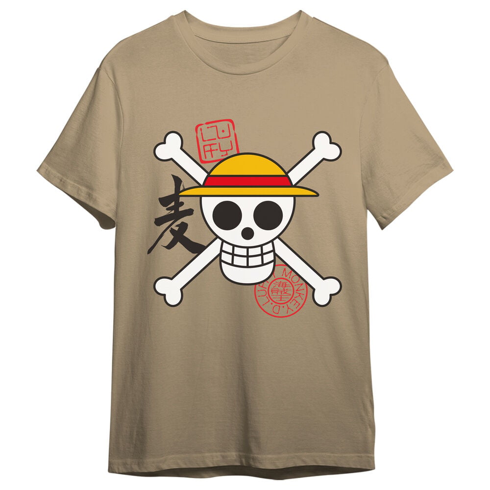Camiseta One Piece Skull beige con calavera y huesos cruzados