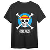 Camiseta negra One Piece con calavera y sombrero de paja