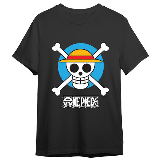 Camiseta negra One Piece con calavera y sombrero de paja - 2