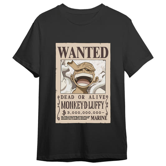 Camiseta negra de Monkey D. Luffy con estampado Wanted de One Piece - 2