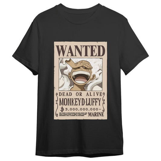Camiseta negra de Monkey D. Luffy con estampado Wanted de One Piece - 3