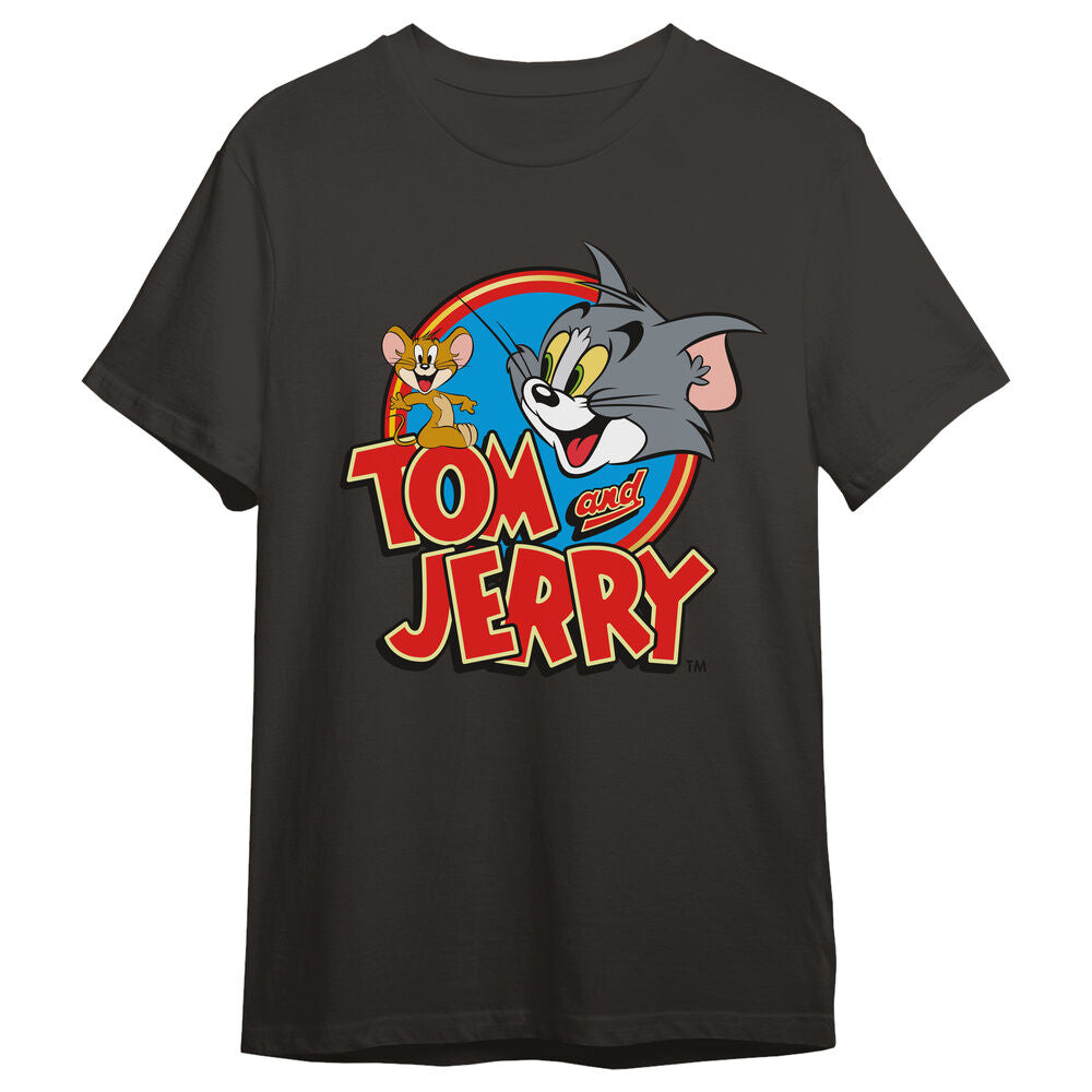 Camiseta negra de Tom y Jerry con diseño frontal a color