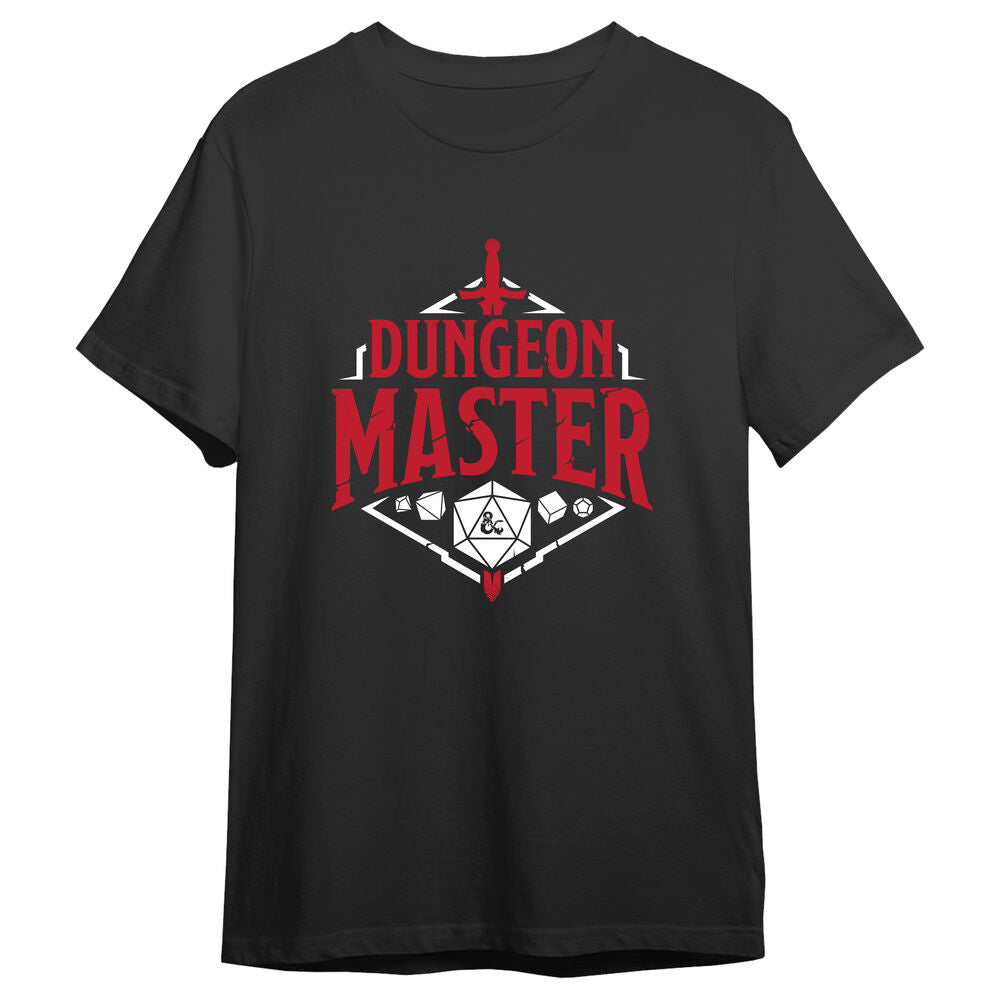 Camiseta negra Dungeon Master de Dungeons & Dragons con gráfico rojo y blanco
