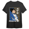 Camiseta negra de Vegeta de Dragon Ball Super con estampado frontal
