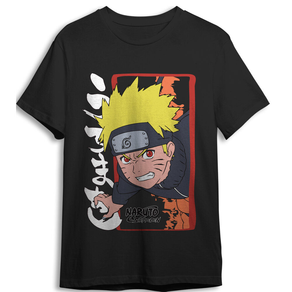 Camiseta negra Naruto Shippuden con estampado frontal de Naruto