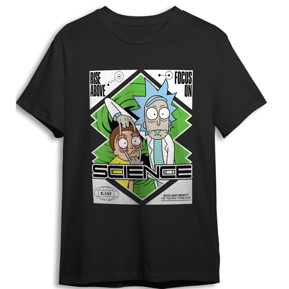 Camiseta negra Rick and Morty Science con Rick y Morty