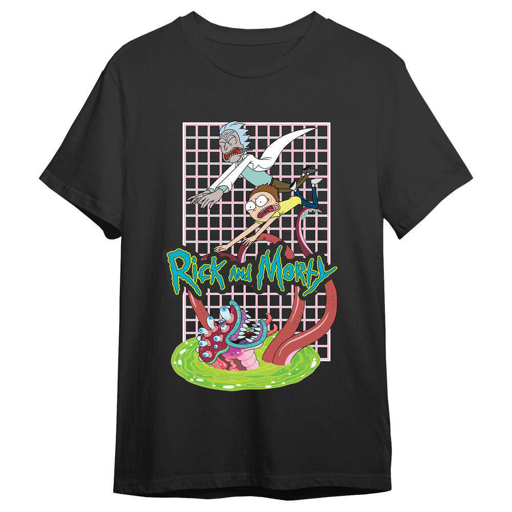 Camiseta negra de Rick & Morty con estampado frontal