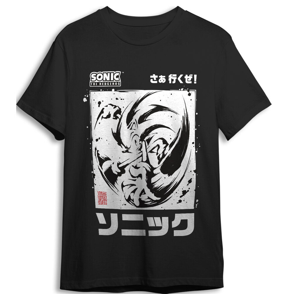 Camiseta negra Black Brush de Sonic the Hedgehog con ilustración frontal