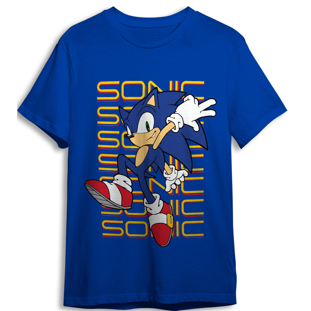 Camiseta azul de Sonic the Hedgehog para adulto con estampado frontal